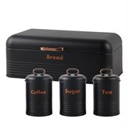 Totally 4 Piece Breadbin And Canister Tin Set Combo Black
